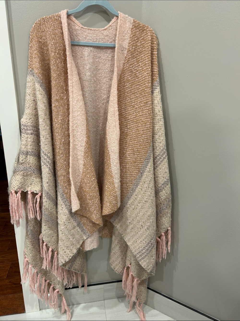 Boho Soft Pink Striped Fringe Blanket Wrap